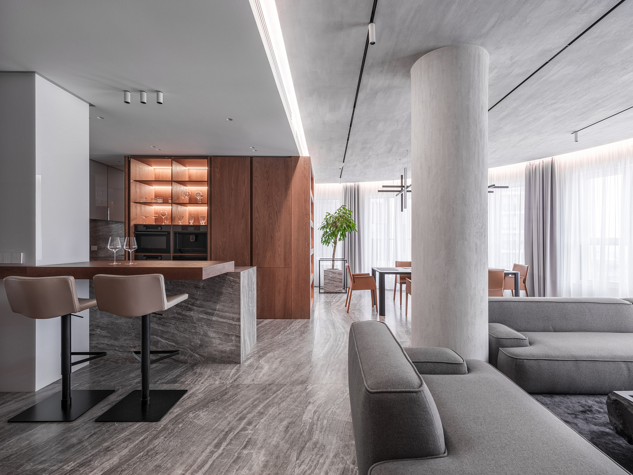 ДЕКОРАТИВНЫЕ ПОКРЫТИЯ ПОД БЕТОН, ХУДОЖЕСТВЕННАЯ РОСПИСЬ, КРАСКА SATIN SM В ПРОЕКТЕ СЕРГЕЯ МАНСУРОВА, ЕКБ